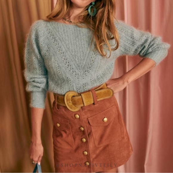 Sézane Rosa Reversible Wool Knit Jumper Sweater | Sz Small | Sea Mist Green - Picture 1 of 12
